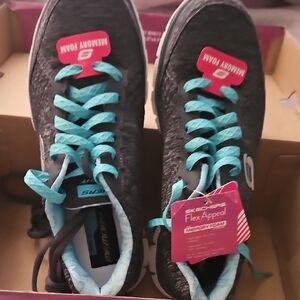 Skechers Charcoal and Aqua Flex Appeal Shoes